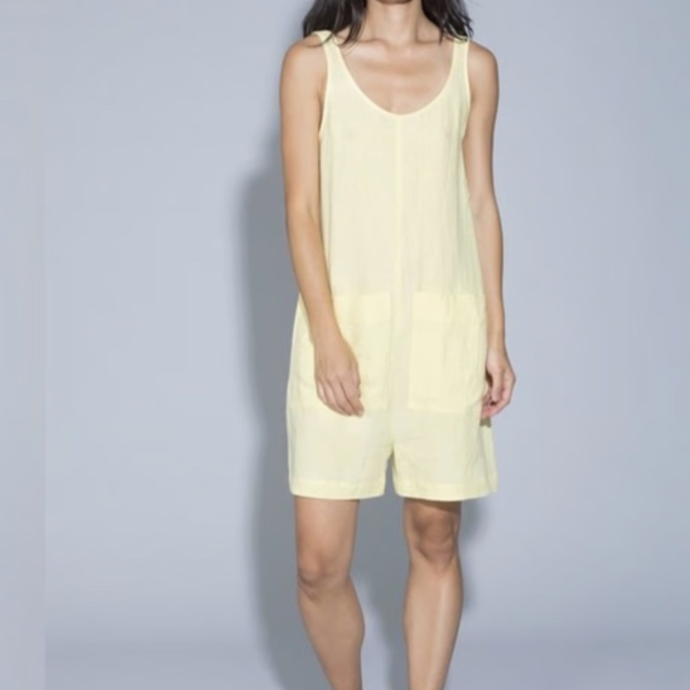 Ilana Kohn yellow 100% linen short jumpsuit with large pockets rompers
